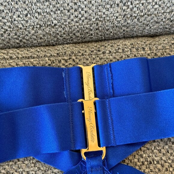 Honey Birdette Morgan Kukuro Electric Blue Set Small Medium Bra Panty Garter - Picture 11 of 13